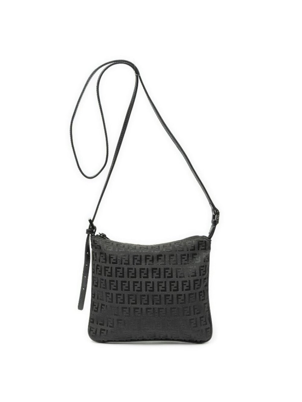 Fendi Web Small Flat Crossbody Black Zucchino Canvas